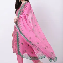 KETCH Floral Printed Regular Kurta with Trousers & With Dupatta-29