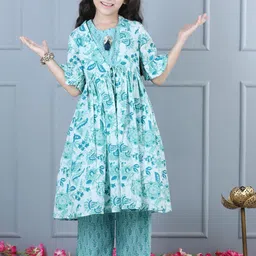 AWW HUNNIE Girls Ethnic Motifs Printed Regular Pure Cotton Kurta With Palazzos-picture-25