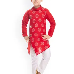 BAESD Boys Ethnic Motifs Printed Regular Pure Cotton Kurta With Trousers-26