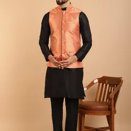 SOJANYA Woven Design Mandrain Collar Kurta With Churidar & Jacket-picture-20