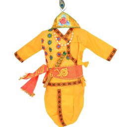 ahhaaaa Boys Yellow Embroidered Angrakha Kurti with Dhoti Pants-19