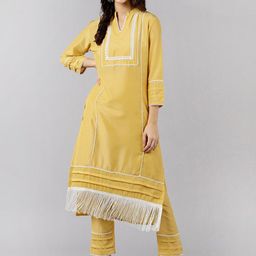 AHIKA Striped Yoke Design Gotta Patti Straight Kurta With Trouser-image-27