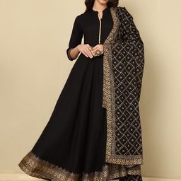 NISHABD Mandarin CollarAnarkali  Kurta With Palazzos & Dupatta-image-3