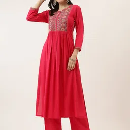 Mandvi Yoke Design Embroidered A-Line Kurta With Palazzos-43