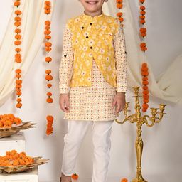 LIL PITAARA Boys Floral Printed Regular Pure Cotton Kurta With Pyjamas & Nehru Jacket-16