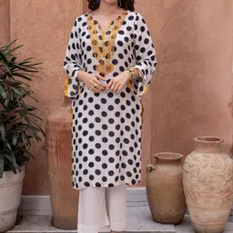 Ambraee Polka Dot Printed Flared Sleeves Thread Work Detailed Straight Kurta With Trouser-picture-52