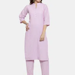 Sayesha Mandarin Collar Three-Quarter Sleeves Pure Cotton Kurta With Trousers-picture-31