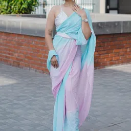 Thread & Button Blue & Pink Striped Silk Blend Saree-picture-42