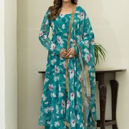ASPORA Floral Printed Regular Gotta Patti Kurta With Churidar & Dupatta-image-90