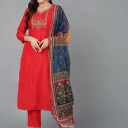 AHIKA Embroidered Regular Kurta With Trousers & Dupatta-picture-26
