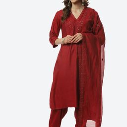 Biba Women Embroidered V-Neck Kurta with Patiala & With Dupatta-picture-42