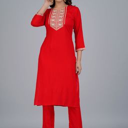 KALINI Floral Embroidered Straight Kurta With Trousers-35