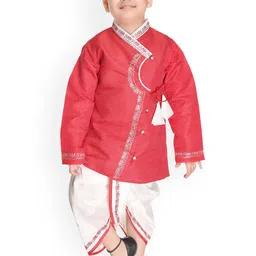 BAESD Boys Printed Thread Work Angrakha Pure Cotton Kurta with Dhoti Pants-35