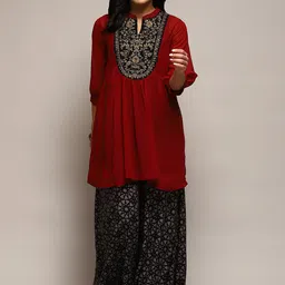 Biba Ethnic Motifs Embroidered Anarkali Sequinned Kurti With Sharara-picture-20