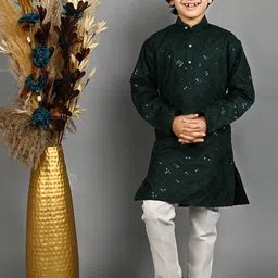 BAESD Boys Embroidered Mandarin Collar Long Sleeves Sequinned Kurta with Pyjama-40