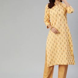 Divena Women Floral Printed Sequinned Pure Cotton Kurta with Trousers-image-9