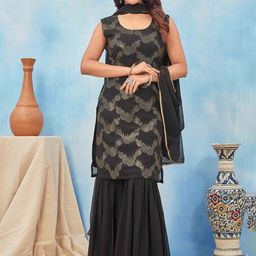 ODD BY chansi TRENDZ Floral Embroidered Regular Kurta with Sharara & With Dupatta-image-61