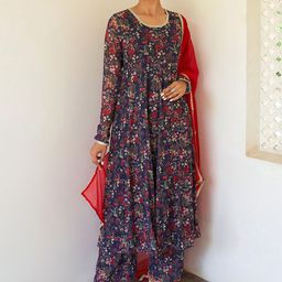 Janasya Floral Printed Gotta Patti Anarkali Kurta and Palazzos With Dupatta-image-25
