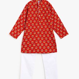 Campana Boys Maroon Printed Pure Cotton Kurta with Pyjamas-image-36