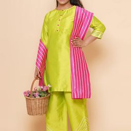 Modish Couture Girls Boat Neck Regular Gotta Patti Kurta With Palazzos & Dupatta-image-23
