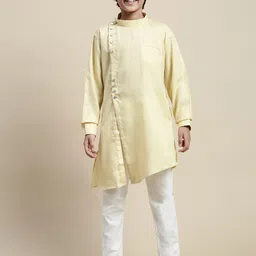 Sanwara Band Collar Asymmetric Angrakha Kurta with Pyjamas-46