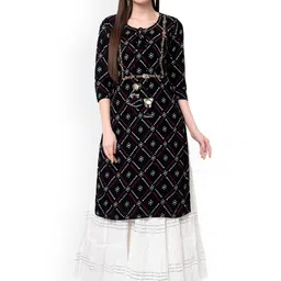 Sanganeri Kurti Tie Up Neck Bandhani Printed Straight Kurta with Skirt-picture-37
