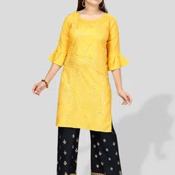 BAESD Ethnic Motifs Embroidered Sequinned Pure Cotton Kurta with Palazzos-image-91