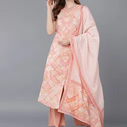 AHIKA Women Nude-Coloured Printed Kurta with Palazzos & With Dupatta-image-79