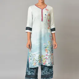 Aurelia Women Blue Floral Print Viscose Kurta Set with Trousers & Dupatta-picture-49