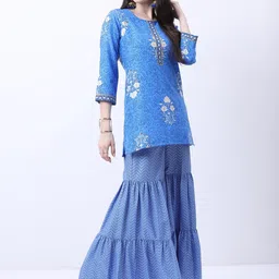Vishudh Blue Floral Printed Kurti With Sharara-51