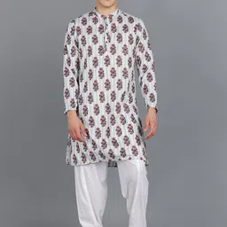 MALHAAR Floral Printed Band Collar Kurta with Pyjamas-picture-51