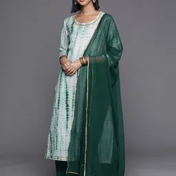 KALINI Abstract Printed Thread Work Pure Cotton Straight Kurta & Palazzo With Dupatta-image-37