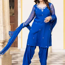 Ambraee Floral Embroidered Kurta With Dhoti Pants & Dupatta-36