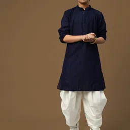 Sanwara Boys Ethnic Motifs Embroidered Regular Thread Work Kurta With Dhoti Pant-12