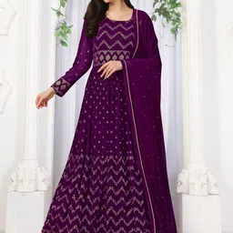 Trendmalls Embroidered Anarkali Sequinned Silk Georgette Kurta with Trousers &  Dupatta-50