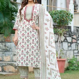 VIBE VISION Women Floral Printed Regular Kurta with Trousers & With Dupatta-image-64