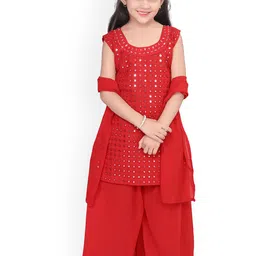 BAESD Girls Embroidered Regular Mirror Work Kurta with Palazzos & Dupatta-picture-12