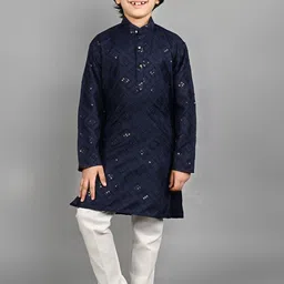 ahhaaaa Boys Geometric Embroidered Mandarin Collar Straight Kurta With Pyjama-20