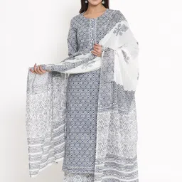 kipek Women Blue Ethnic Motifs Printed Pure Cotton Kurta with Palazzos & With Dupatta-44