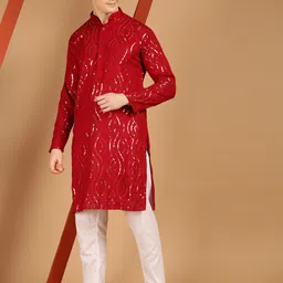 SOJANYA Embroidered Sequinned Pure Cotton Kurta With Churidar-image-40
