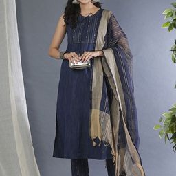 Globus  Yoke Design Straight Kurta & Trousers With Dupatta-35