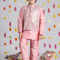 Cutiekins Boys Geometric Embroidered Sequinned Straight Kurta With Pyjamas & Jacket-picture-9