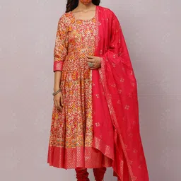 Biba Floral Printed Kurta & Churidar With Dupatta-picture-10