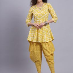 LARGISH Floral Printed Pure Cotton Kurti With Dhoti Pants-image-74