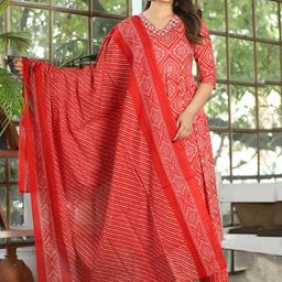 Vaimiya Bandhani Printed Regular Mirror Work Kurta With Trousers & Dupatta-picture-6
