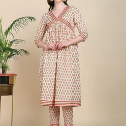 HERE&NOW Floral Printed Pleated Sequinned Pure Cotton Kurta with Palazzos-37