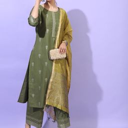 Vishudh Women Green Layered Kurta with Trousers & With Dupatta-picture-23