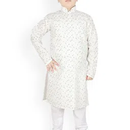 SG YUVRAJ Boys White Floral Printed Kurta with Pyjamas-25
