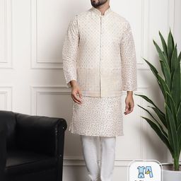 SOJANYA Floral Printed Regular Kurta with Churidar & Woven Design Nehru Jacket-17