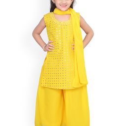 BAESD Girls Ethnic Motifs Mirror Work Georgette Straight Kurti with Palazzo & Dupatta-picture-40